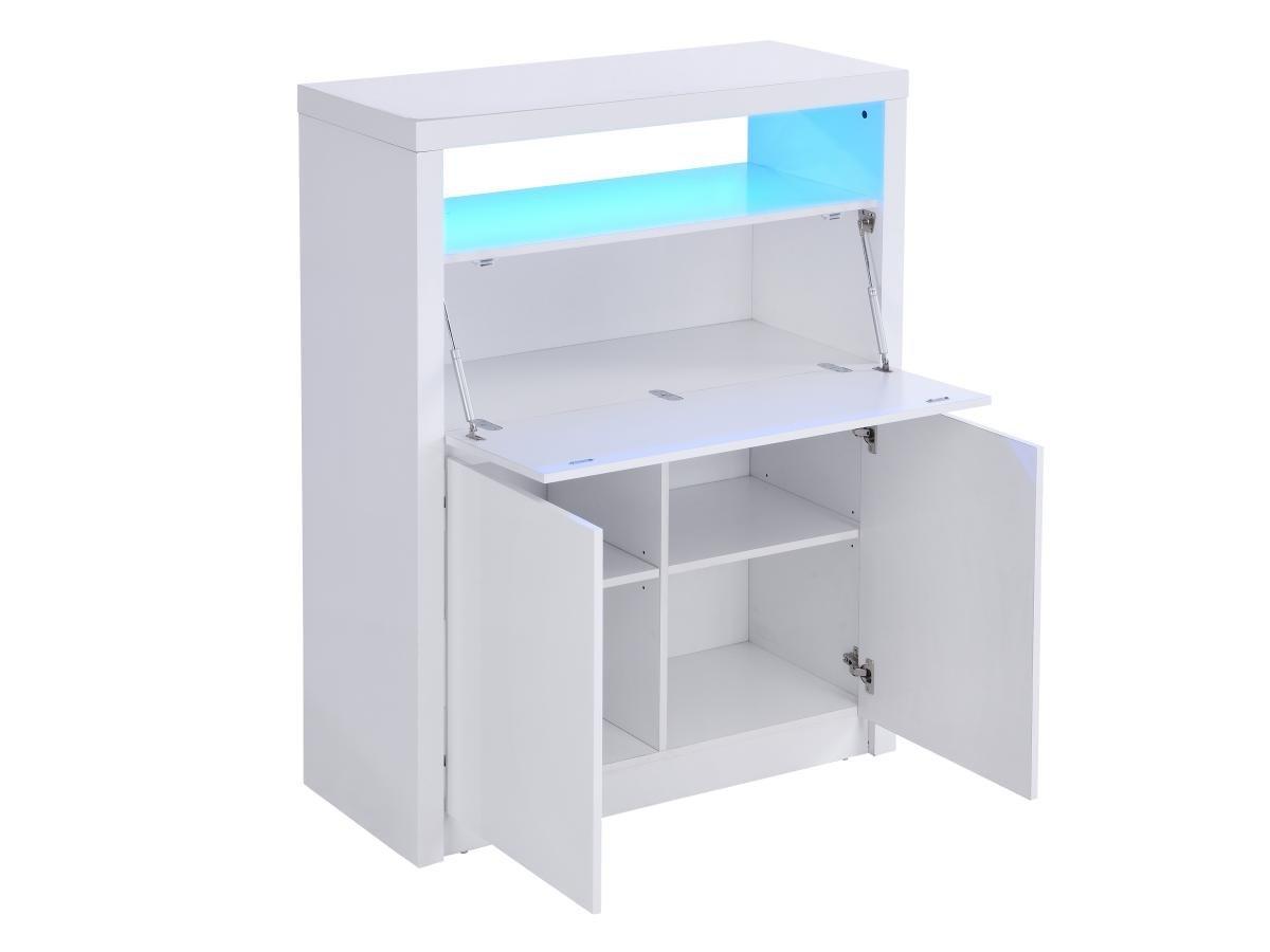 Vente-unique Schreibtisch mit 2 Türen & LEDs - MDF - Weiß lackiert - MELIONA  