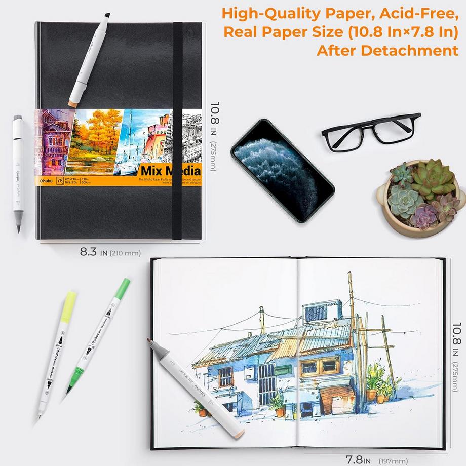 Ohuhu Mix Media Kunst-Skizzenbuch 78 Blatt  