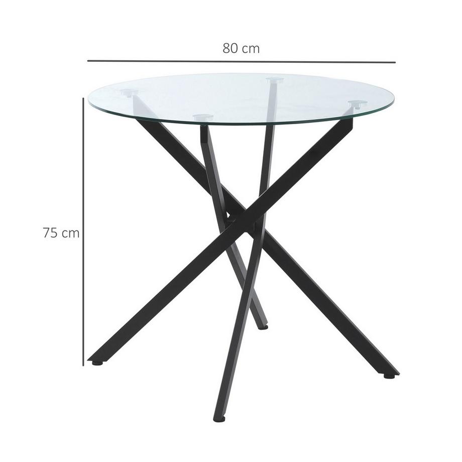 Northio Couchtisch Runder Glastisch, Schwarz, Beistelltisch Mit Sicherheitsglas & Metallgestell, 80X80X75 Cm  