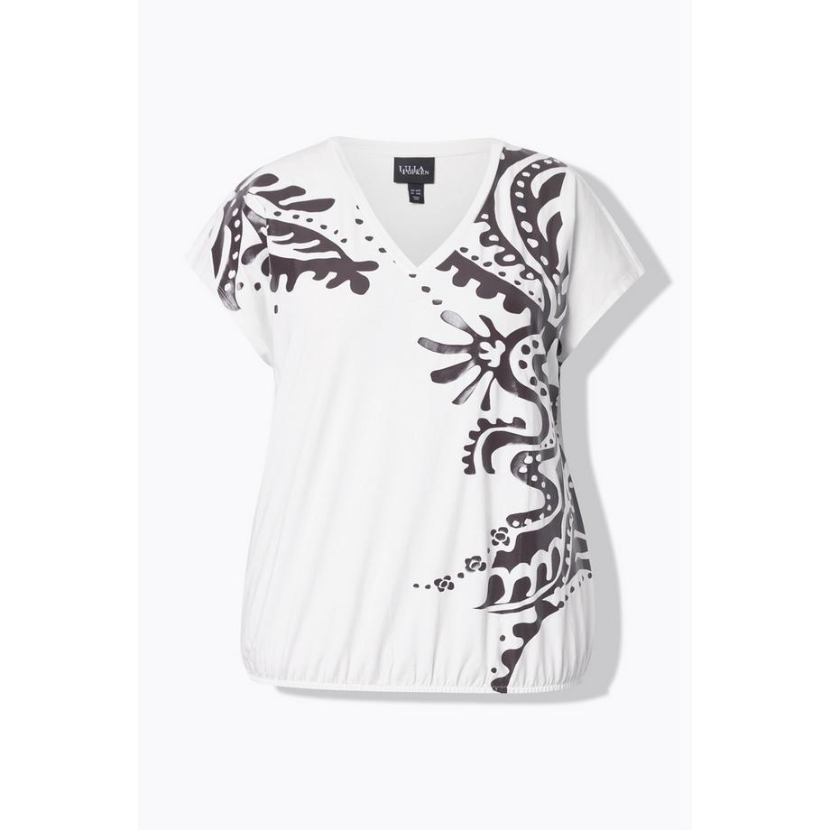 Ulla Popken T-Shirt Oversize Imprimé Cachemire Col V Manches Courtes  