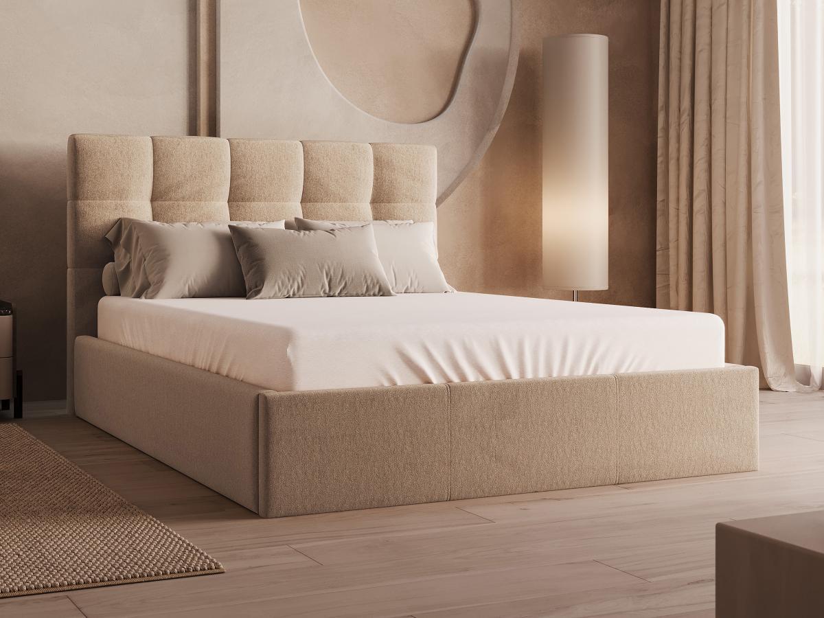 PASCAL MORABITO Bett mit Bettkasten - 140 x 190 cm - Samt - Beige + Matratze - MIRDAL von Pascal Morabito  