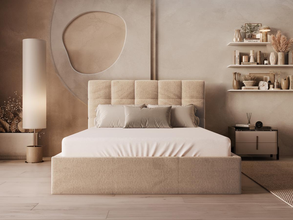 PASCAL MORABITO Bett mit Bettkasten - 140 x 190 cm - Samt - Beige + Matratze - MIRDAL von Pascal Morabito  