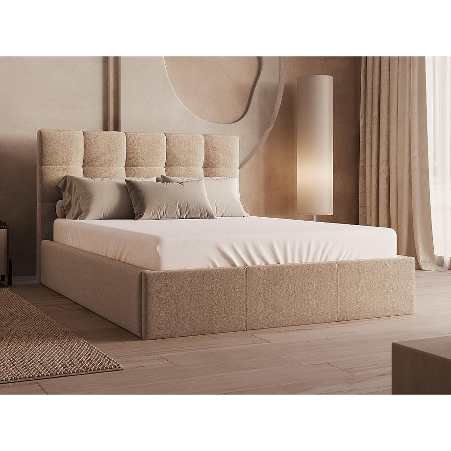 PASCAL MORABITO Bett mit Bettkasten - 140 x 190 cm - Samt - Beige + Matratze - MIRDAL von Pascal Morabito  