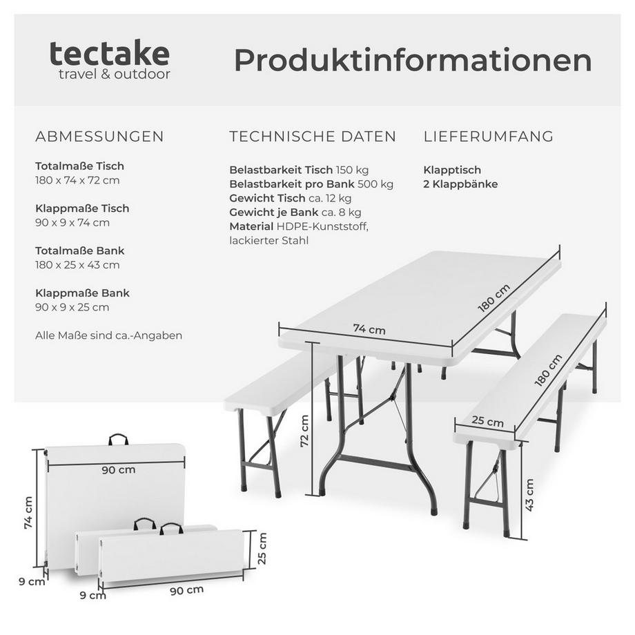 Tectake  Ensemble de table de camping PANJA pliable 