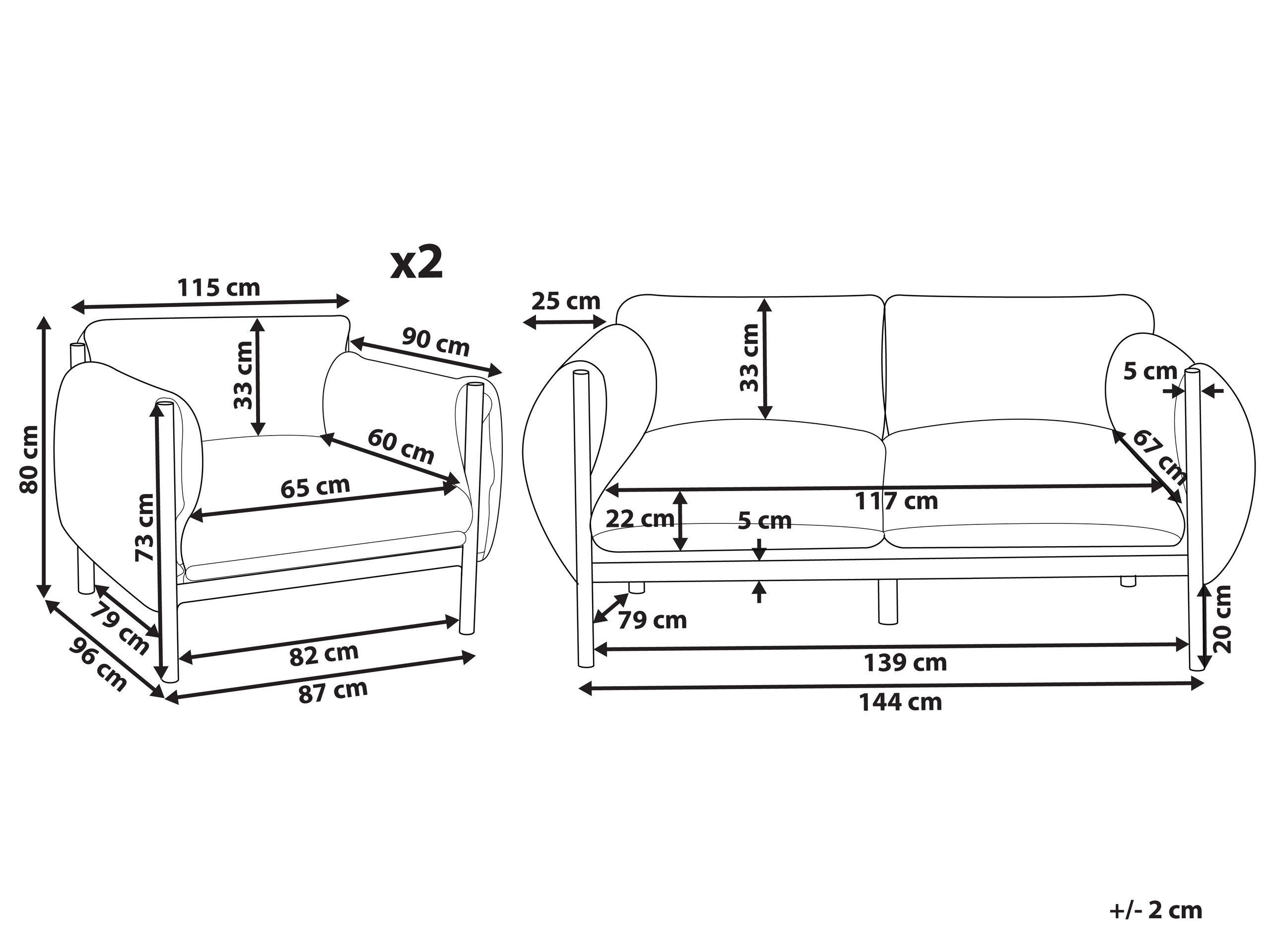 Beliani Canapé 2 places avec fauteuils en Aluminium Moderne ESPERIA  