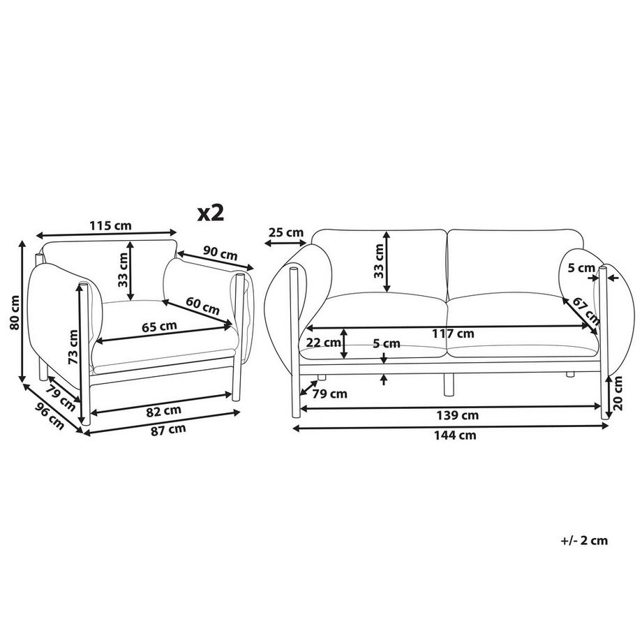 Beliani Divano a 2 posti con poltrone en Alluminio Moderno ESPERIA  