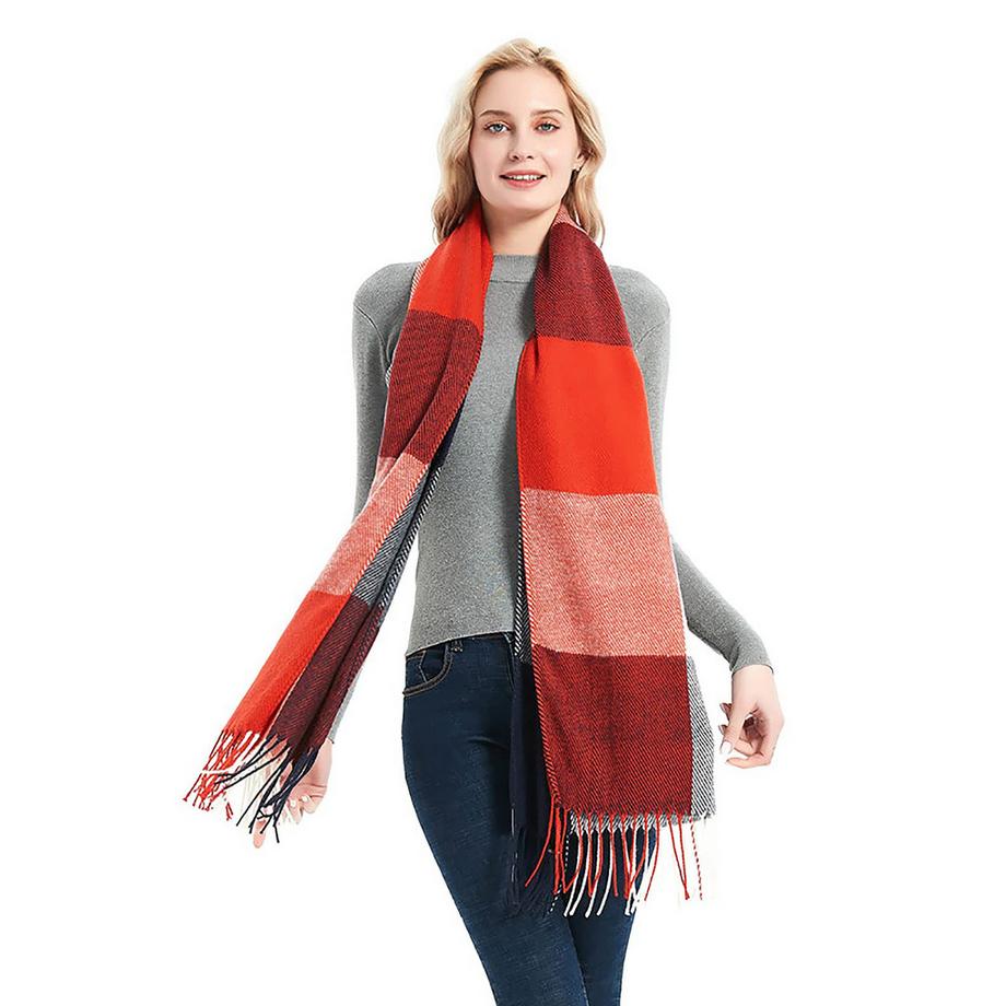 Only-bags.store Sciarpa invernale a quadri con frange  