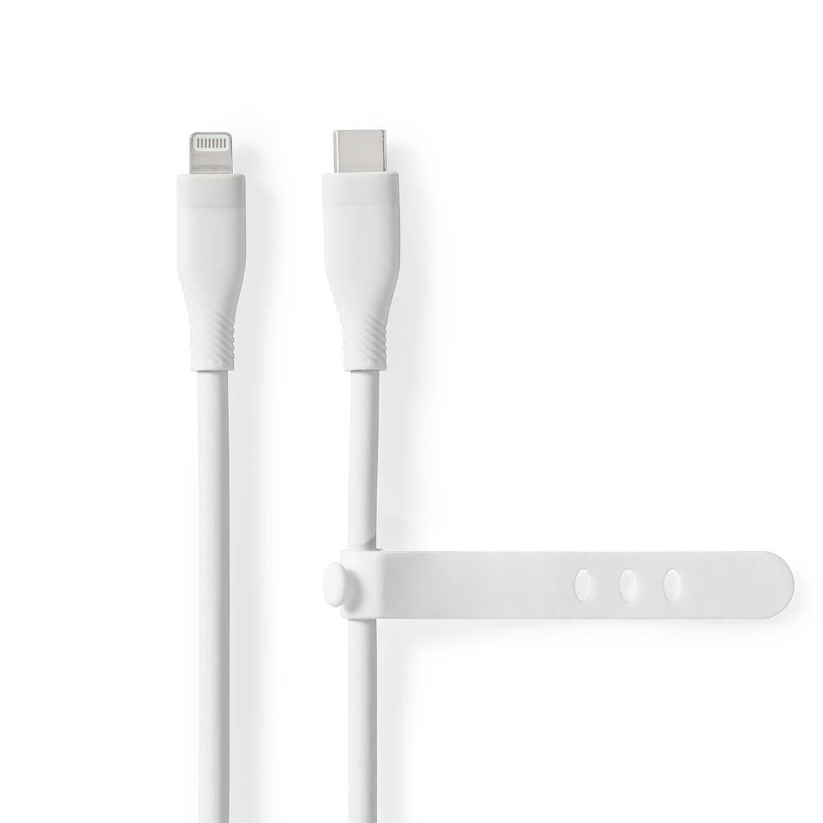 Nedis  Câble Lightning | USB 2.0 | Apple Lightning, 8 broches | USB-C™ mâle | 480 Mbps | Nickelé | 1,50 m | Rond | Silicone | Blanc | Boîte 