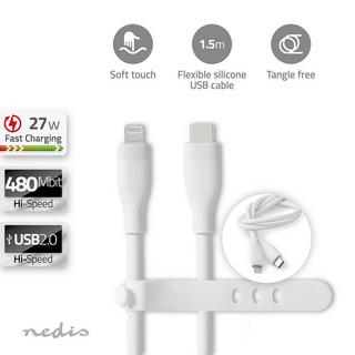 Nedis  Câble Lightning | USB 2.0 | Apple Lightning, 8 broches | USB-C™ mâle | 480 Mbps | Nickelé | 1,50 m | Rond | Silicone | Blanc | Boîte 