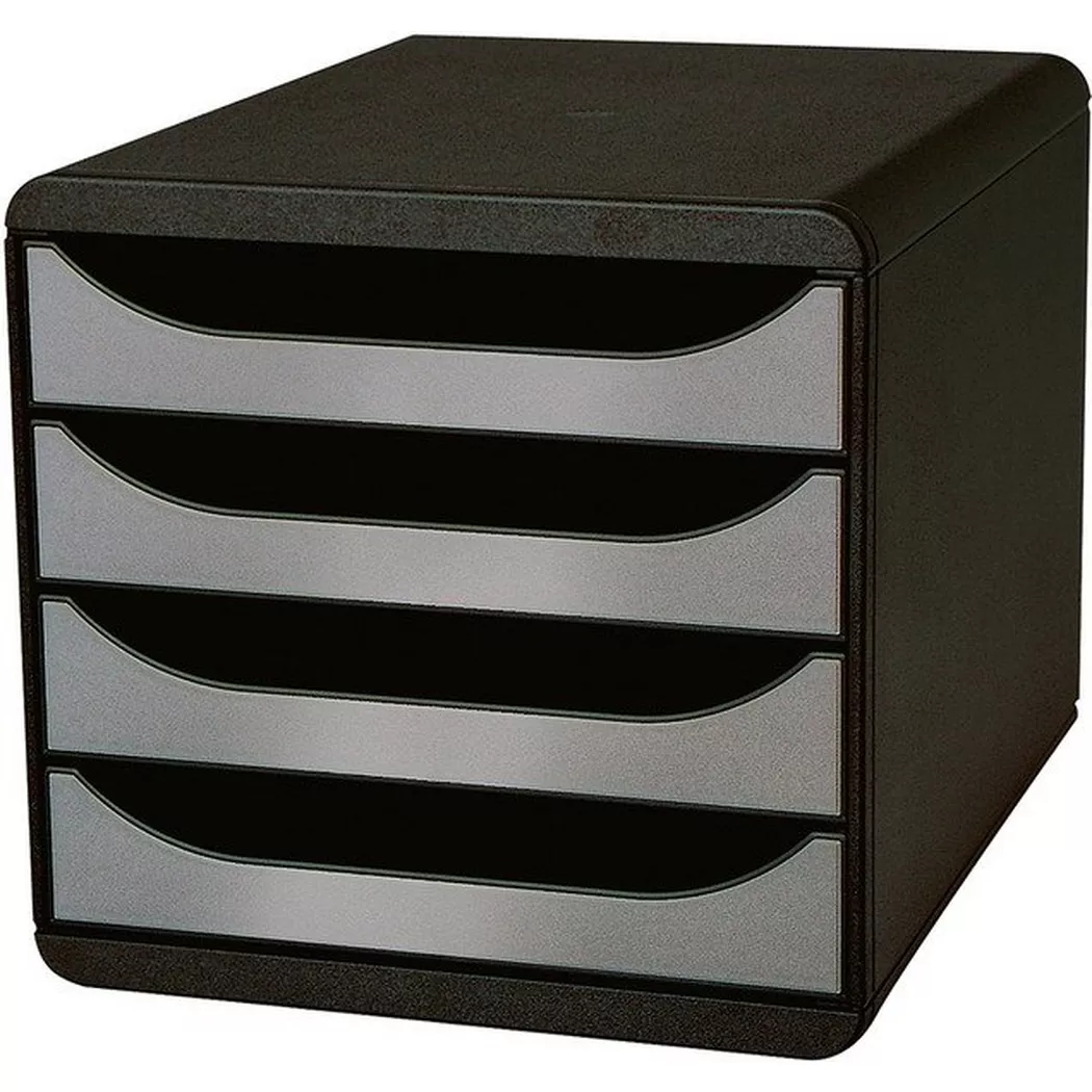 EXACOMPTA Schubladenbox BIG-BOX, 4 Schübe, schwarz/silber