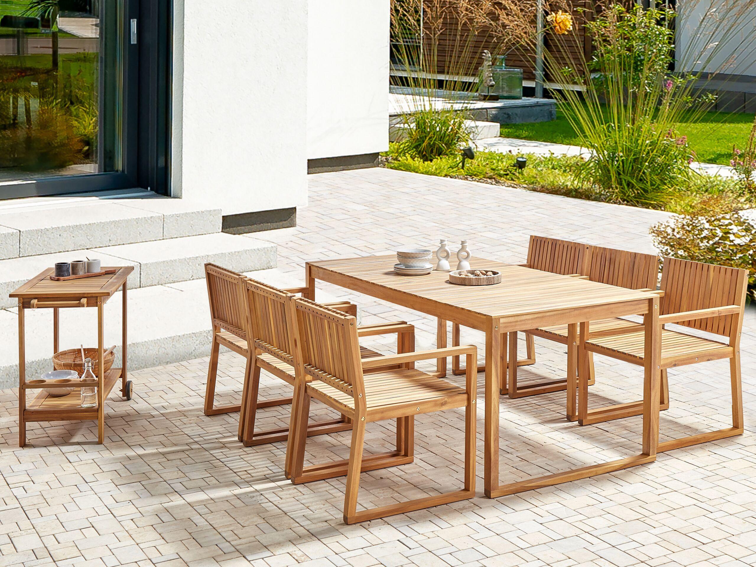 Beliani Set da pranzo : Tavolo e 6 sedie con Carrello en Legno d'acacia certificato FSC® Rustico SASSARI II  