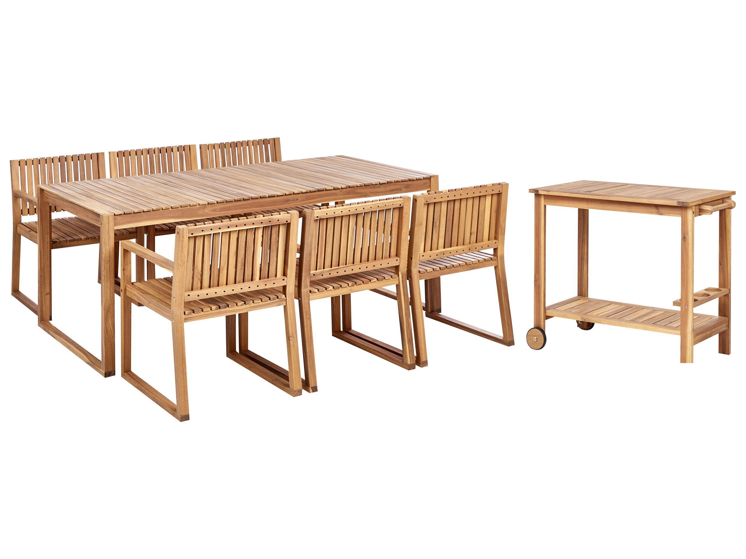 Beliani Ensemble de salle à manger pour 6 personnes avec chariot en Bois d'acacia certifié FSC® Rustique SASSARI II  