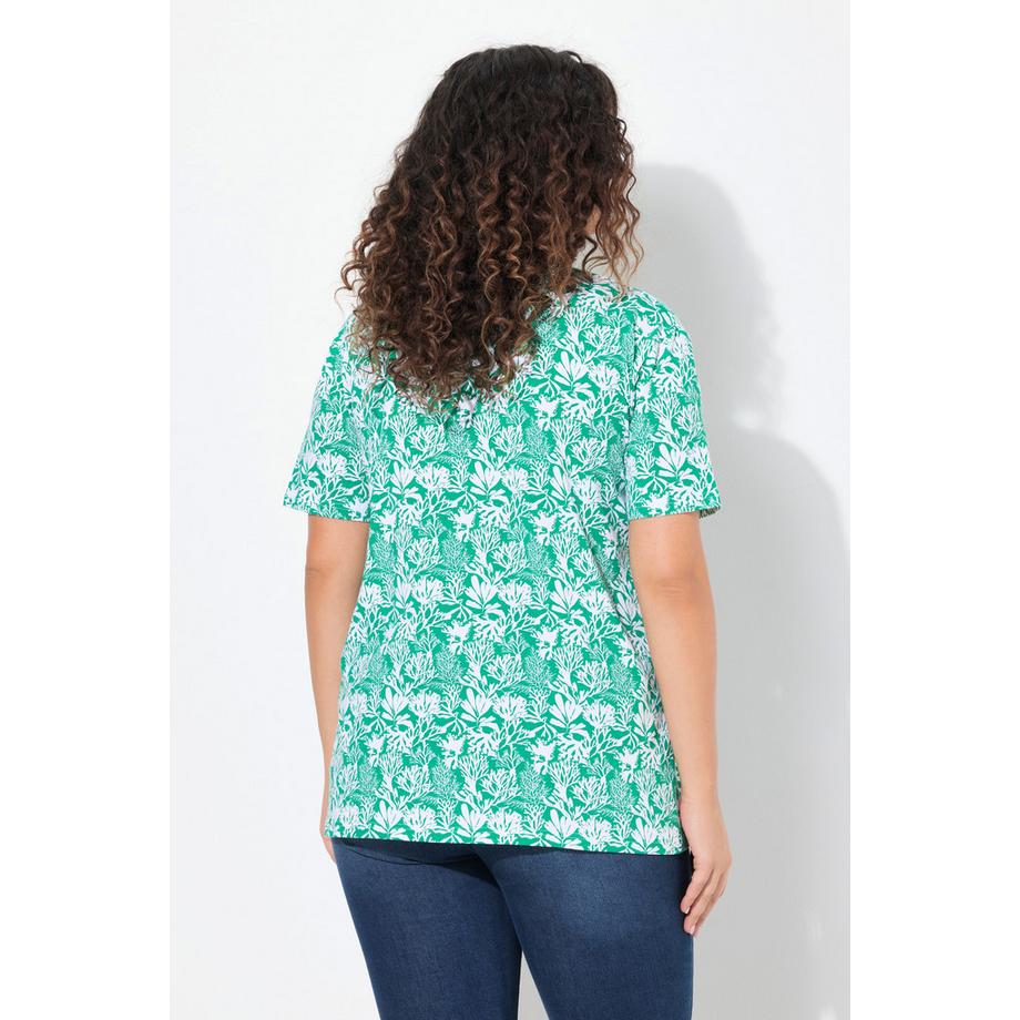 Ulla Popken T-Shirt Stampa Floreale Scollo a V Mezza Manica Taglio ad A  