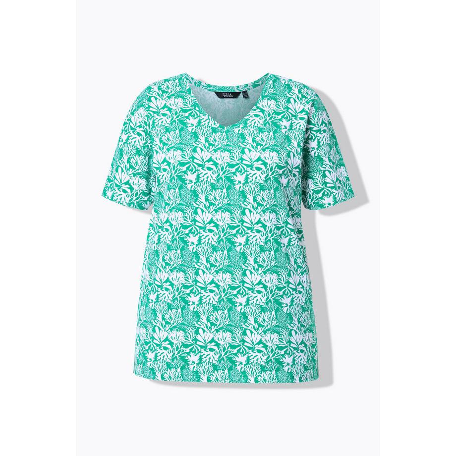 Ulla Popken T-Shirt Stampa Floreale Scollo a V Mezza Manica Taglio ad A  