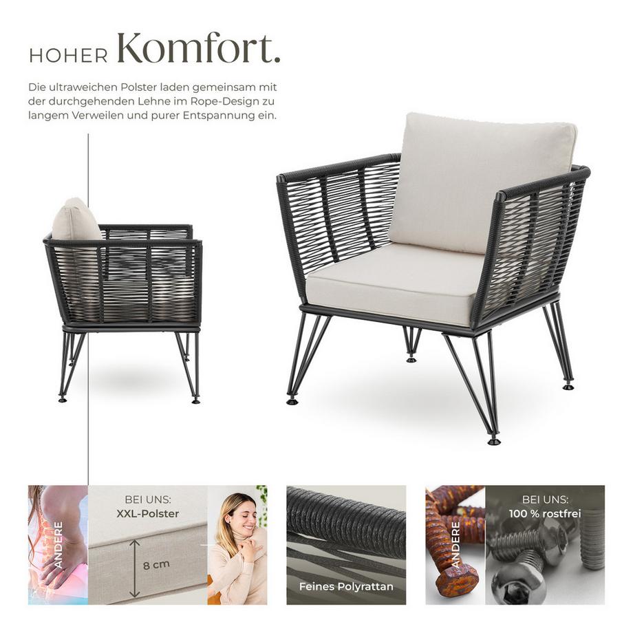 Tectake Poltrona lounge da giardino Sundo In polyrattan arrotondato con design intrecciato  