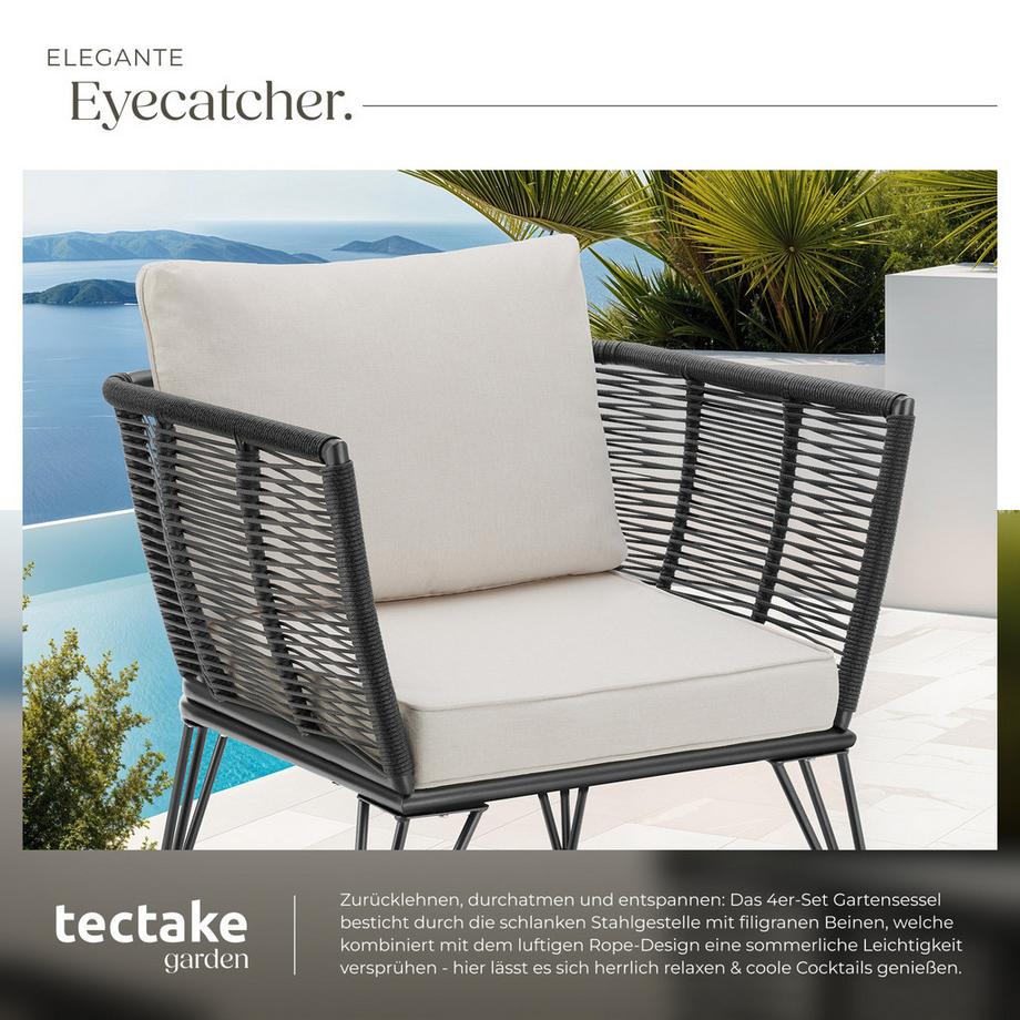Tectake Poltrona lounge da giardino Sundo In polyrattan arrotondato con design intrecciato  