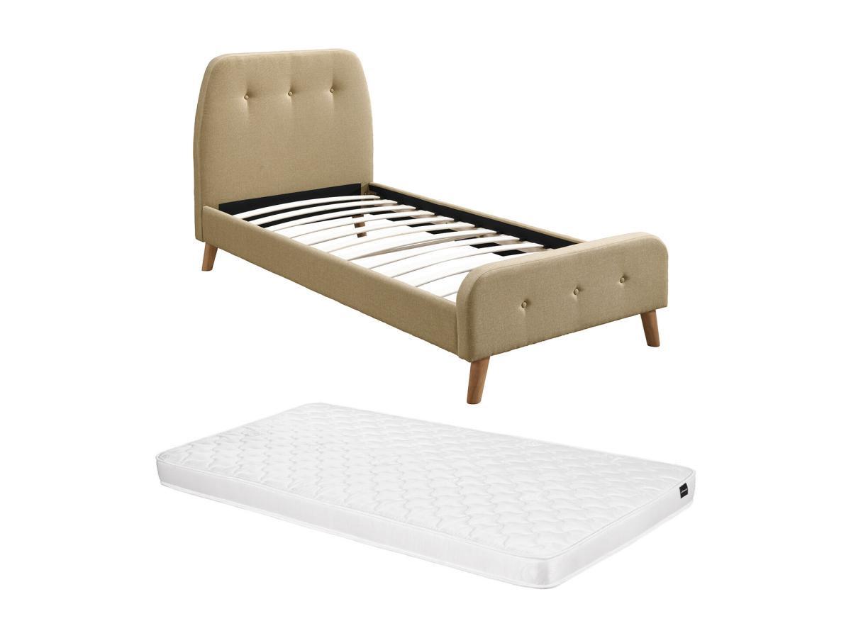 Vente-unique Letto 90 x 190 cm con testata trapuntata Tessuto Beige + Materasso  - ROMEO  