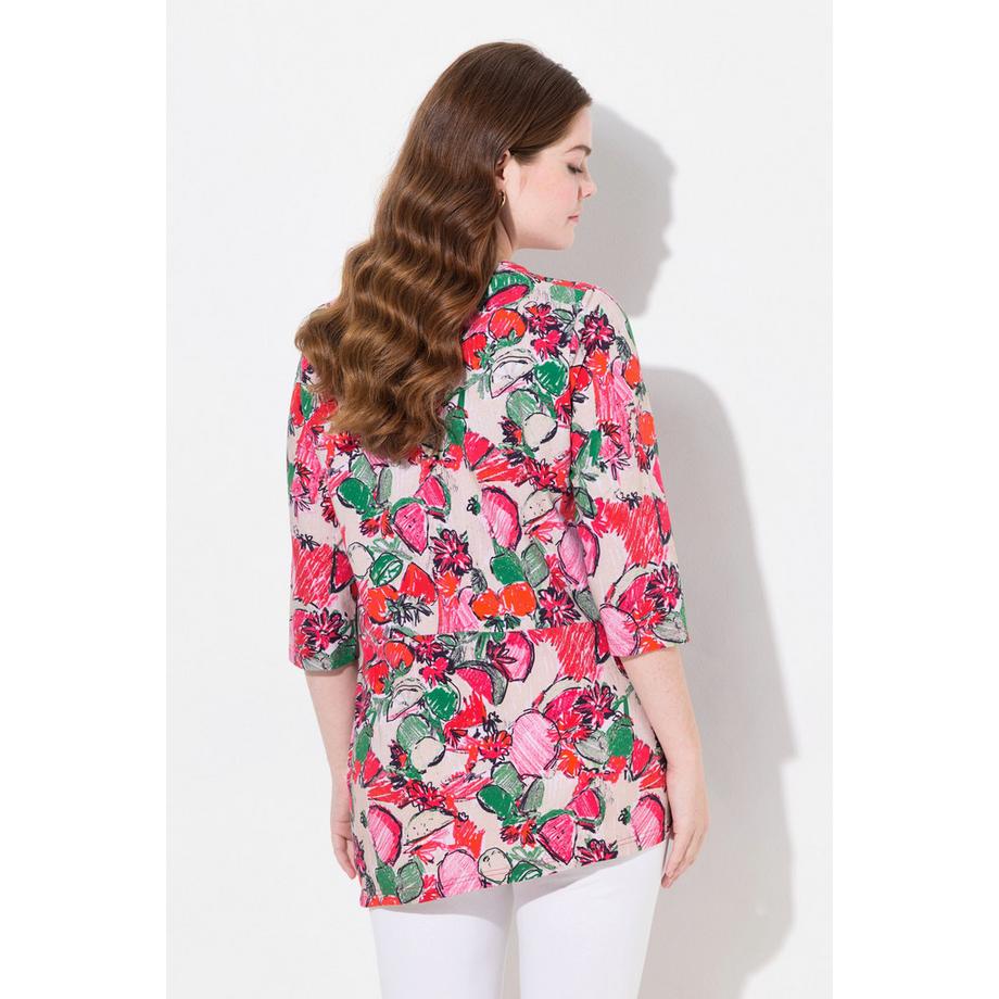 Ulla Popken Maglia Lunga Bordo Sull'Orlo Girocollo Manica 3/4 Cotone Biologico  