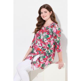 Ulla Popken  Longshirt, Saumband, Rundhals, 3/4-Arm, Biobaumwolle 