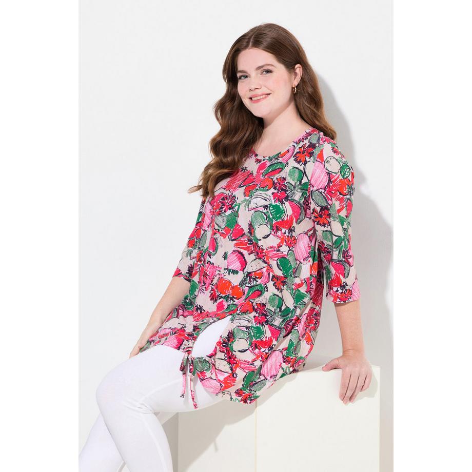 Ulla Popken Maglia Lunga Bordo Sull'Orlo Girocollo Manica 3/4 Cotone Biologico  