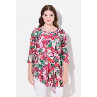 Ulla Popken  Longshirt, Saumband, Rundhals, 3/4-Arm, Biobaumwolle 