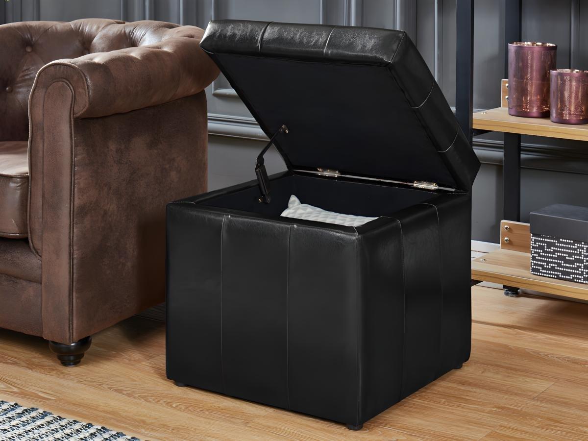 Vente-unique Pouf portaoggetti SERAFINO in similpelle Nero  