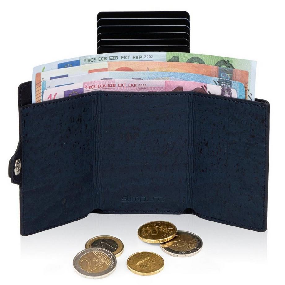 ZNAP Portafoglio in Pelle di Sughero Blu per 12 Carte  