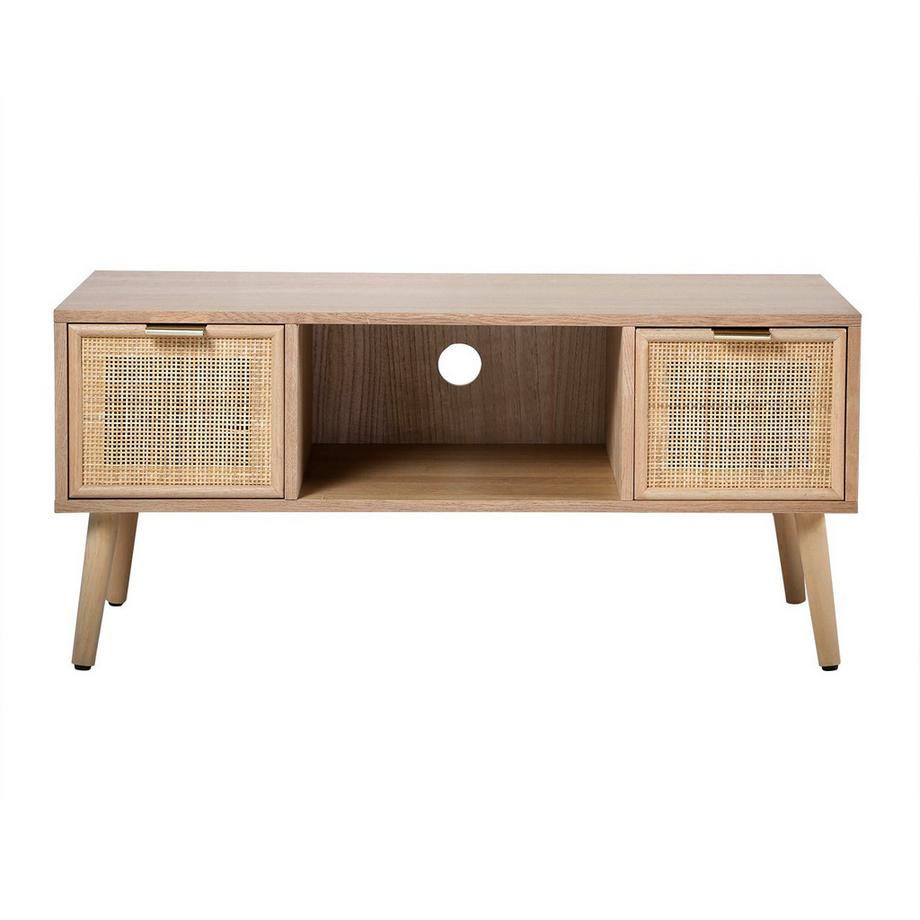 Meuble TV 2 Tiroirs Façades Rotin L100 cm - MIYA