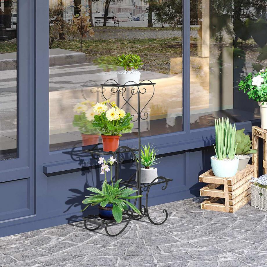 Northio Blumenregal Metall 4 Ebenen Pflanzenregal Für Garten & Balkon, Blumentreppe, Schwarz, 45X24,5X80Cm  