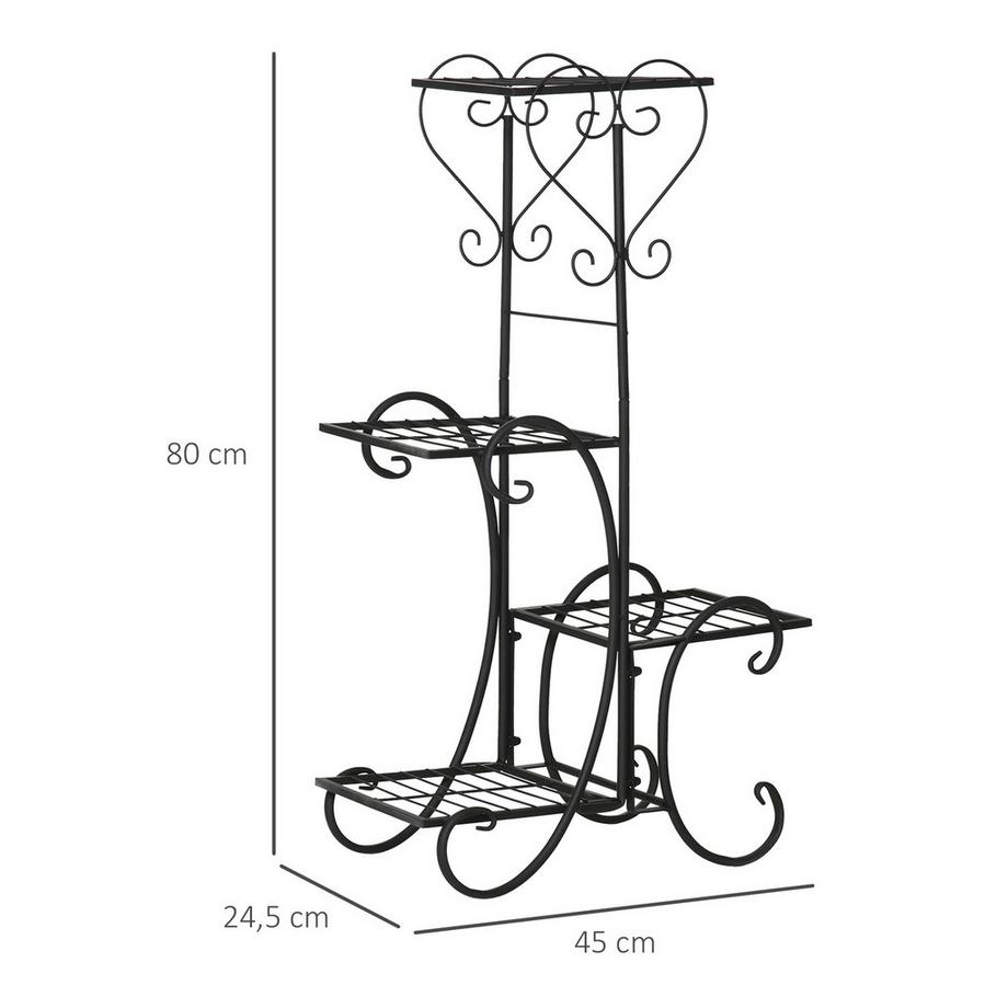 Northio Blumenregal Metall 4 Ebenen Pflanzenregal Für Garten & Balkon, Blumentreppe, Schwarz, 45X24,5X80Cm  