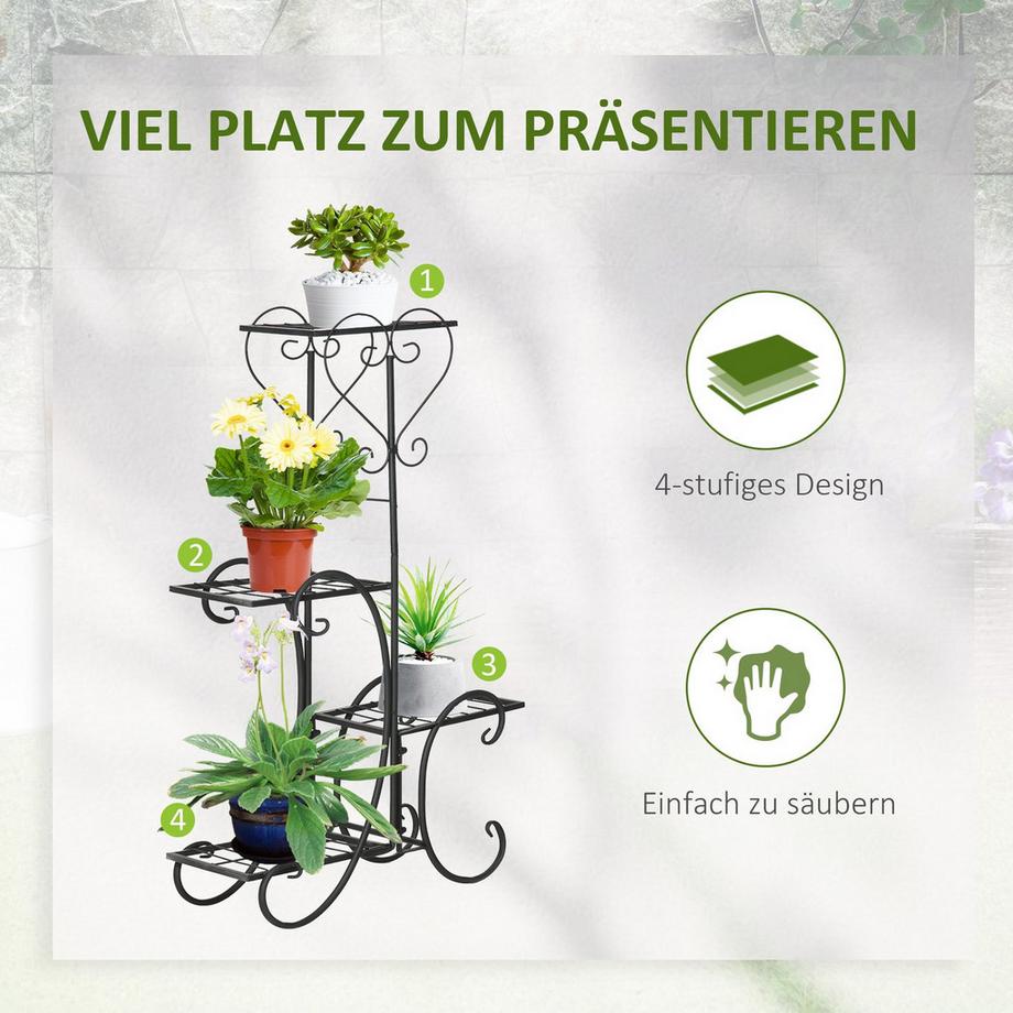 Northio Blumenregal Metall 4 Ebenen Pflanzenregal Für Garten & Balkon, Blumentreppe, Schwarz, 45X24,5X80Cm  