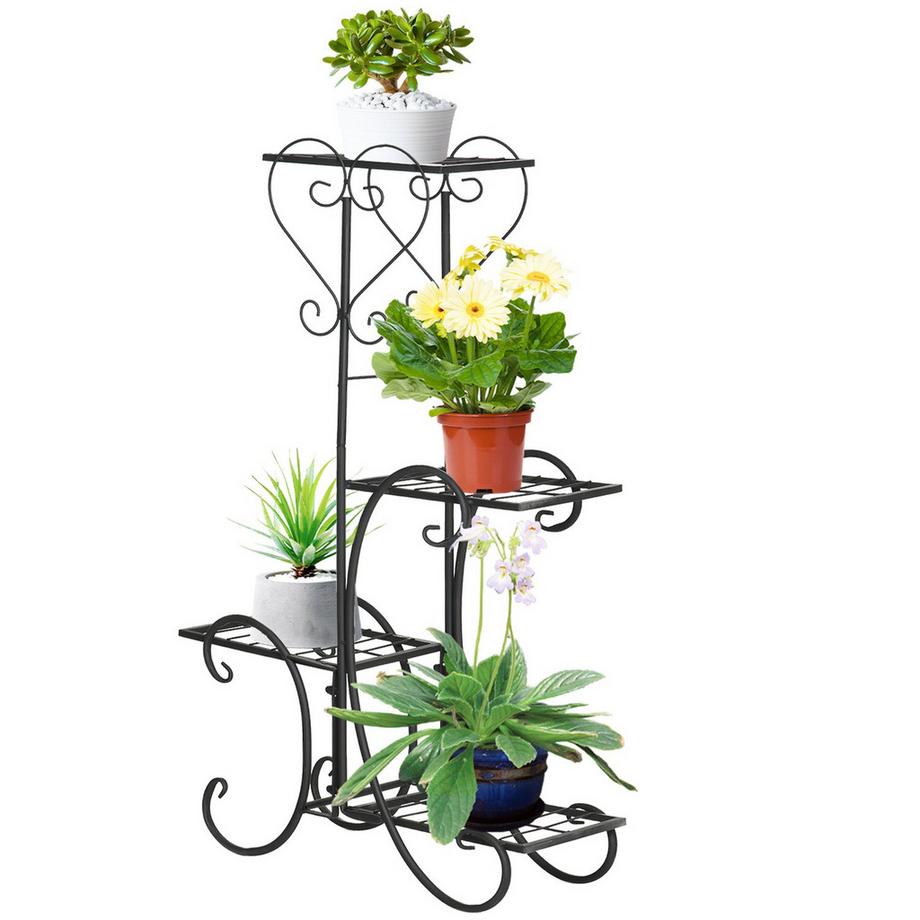 Northio Blumenregal Metall 4 Ebenen Pflanzenregal Für Garten & Balkon, Blumentreppe, Schwarz, 45X24,5X80Cm  
