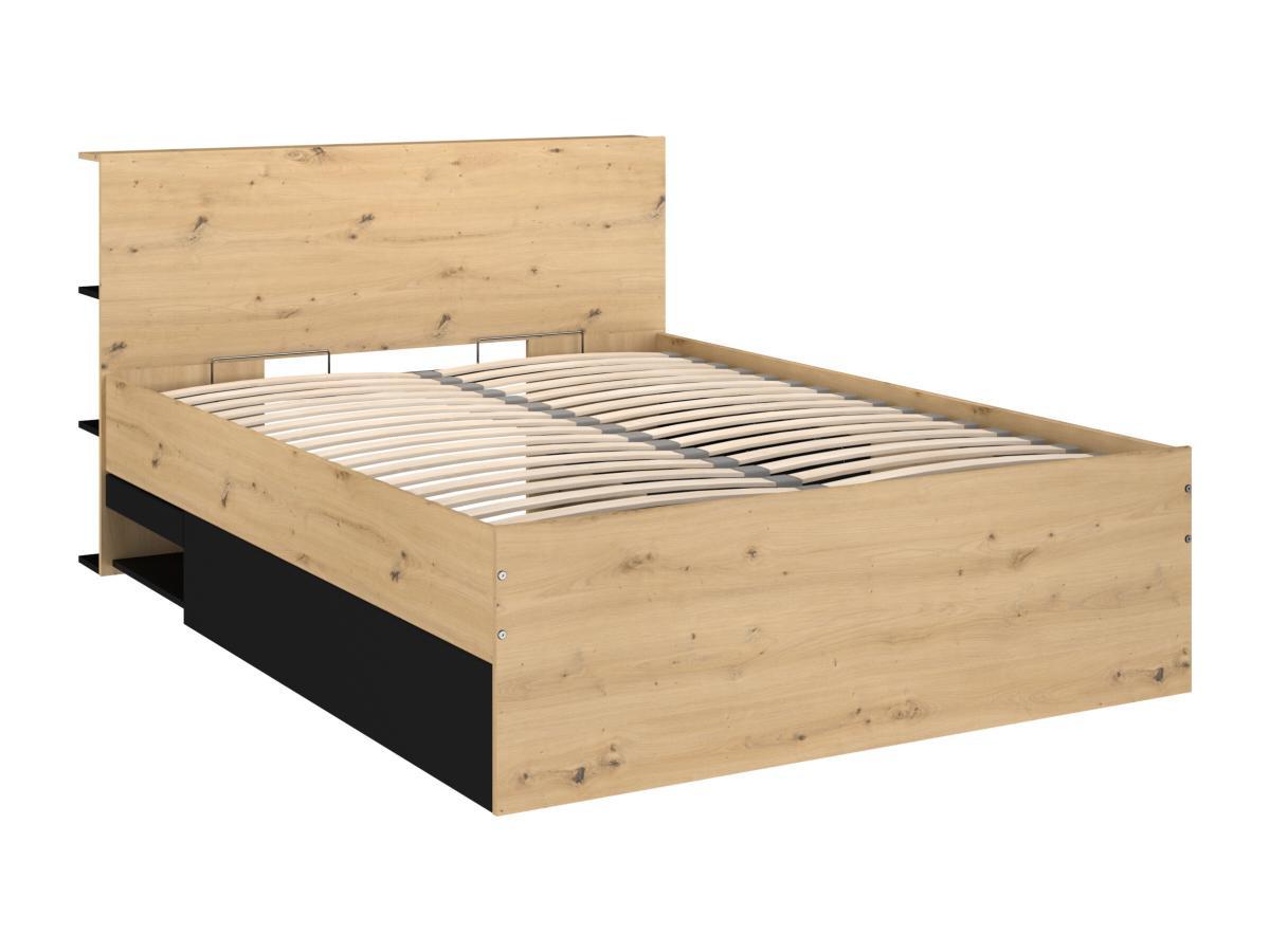 Vente-unique Letto con contenitore 140 x 190 cm Naturale e Nero + Materasso - RADANI  