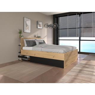 Vente-unique Letto con contenitore 140 x 190 cm Naturale e Nero + Materasso - RADANI  