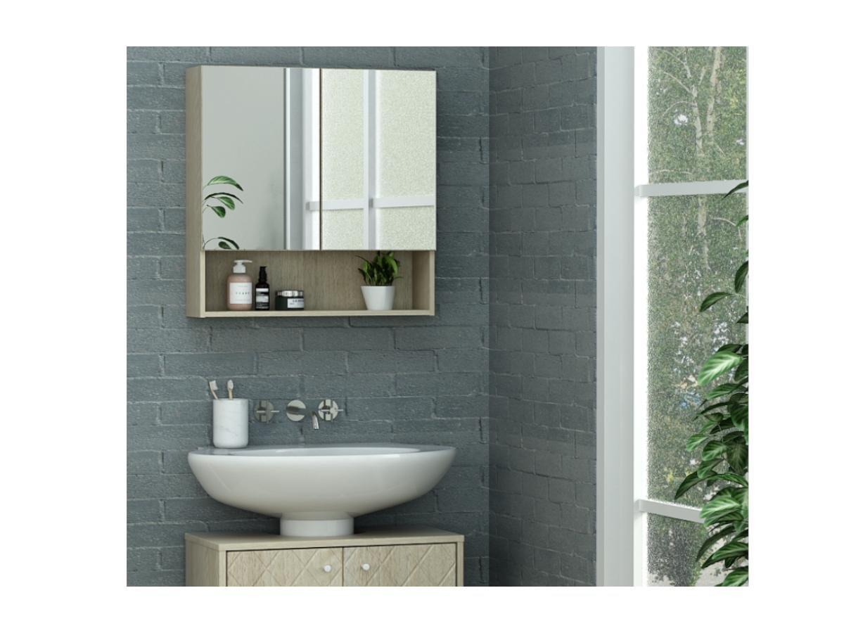 Vente-unique Armadietto a muro da bagno con specchio e nicchia Rovere ZUMPA  