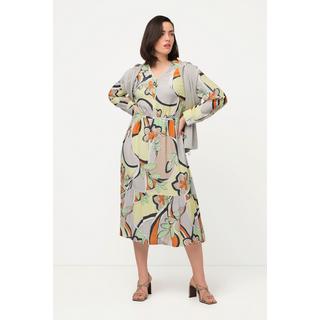 Ulla Popken Abito Fantasia Floreale Grafica Collo Camicia Maniche Lunghe  