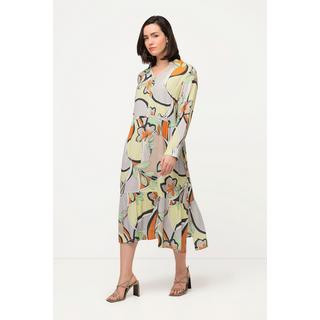 Ulla Popken Abito Fantasia Floreale Grafica Collo Camicia Maniche Lunghe  