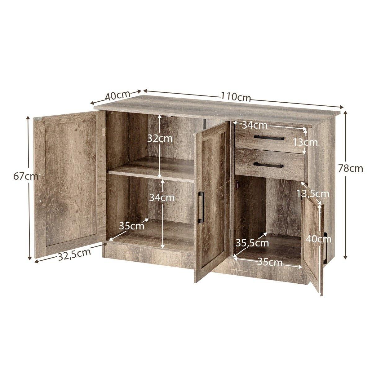 Northio Mobile buffet indipendente con 2 cassetti, 3 ante e 1 ripiano regolabile grigio  