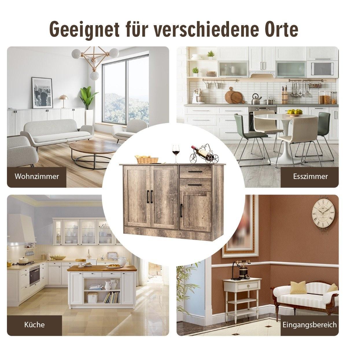 Northio Mobile buffet indipendente con 2 cassetti, 3 ante e 1 ripiano regolabile grigio  