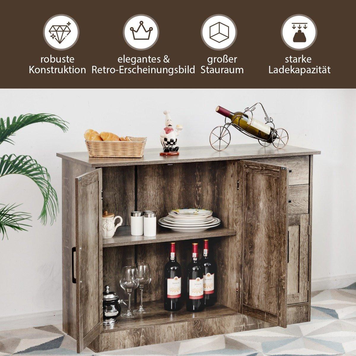 Northio Mobile buffet indipendente con 2 cassetti, 3 ante e 1 ripiano regolabile grigio  
