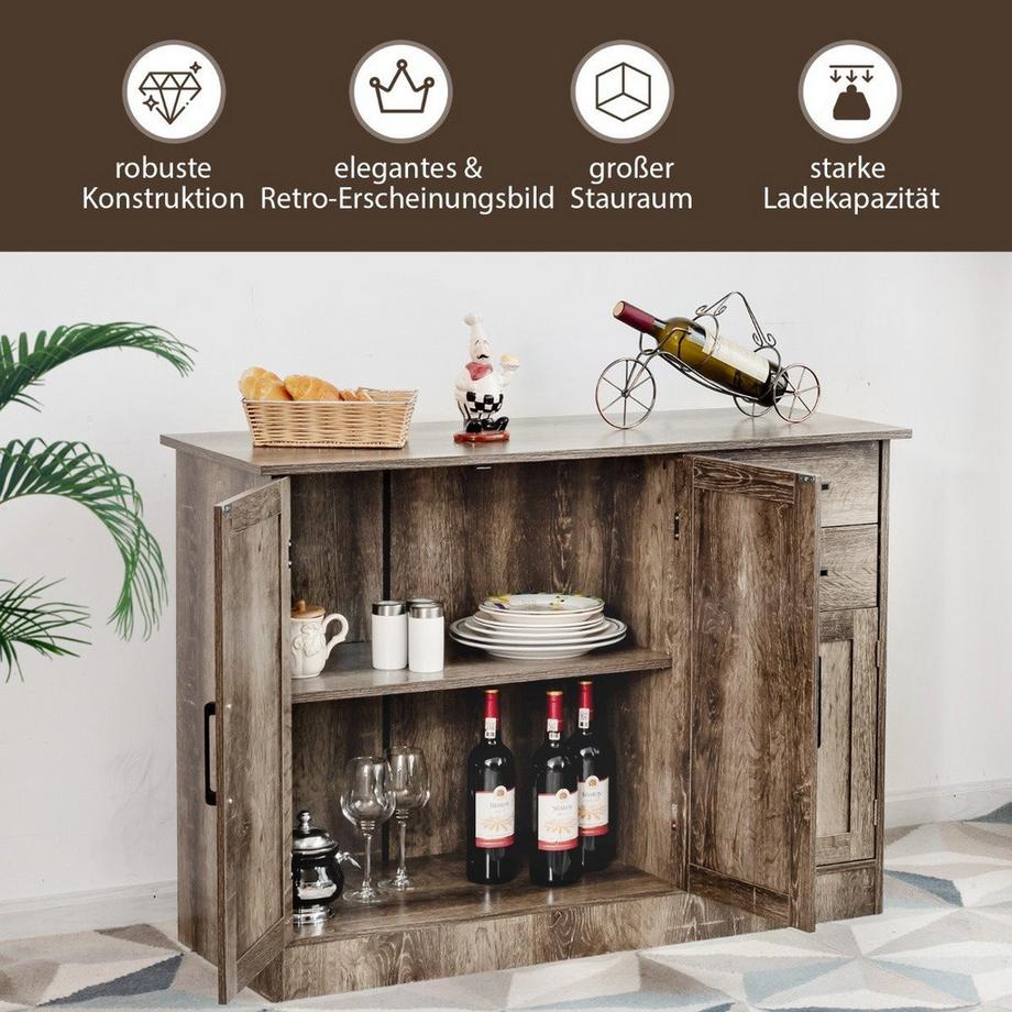 Northio Buffet sur pied avec 2 tiroirs, 3 portes et 1 étagère réglable gris  