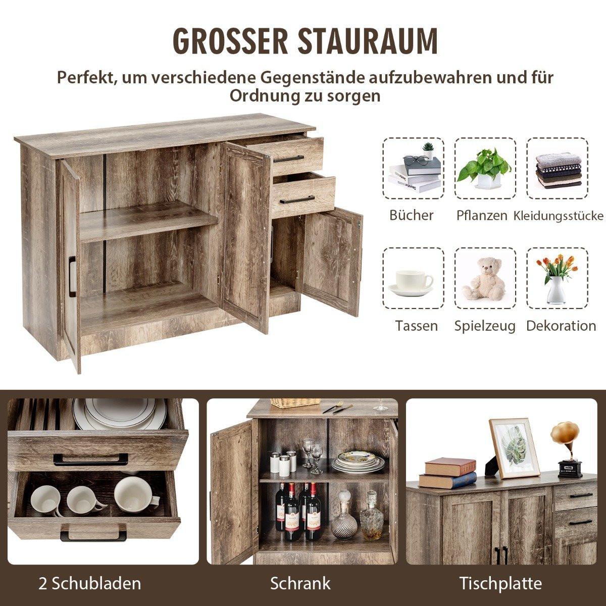 Northio Mobile buffet indipendente con 2 cassetti, 3 ante e 1 ripiano regolabile grigio  