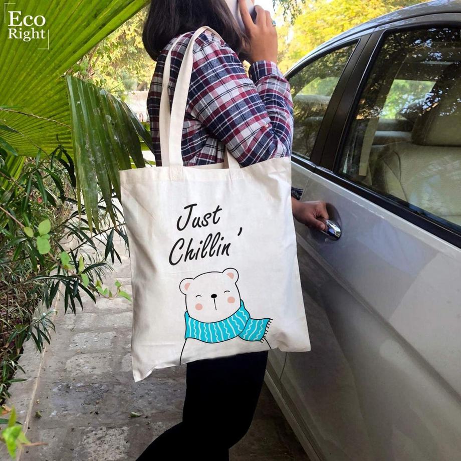 Only-bags.store Aesthetic Canvas Tote Bag Just Chillin' Bear  