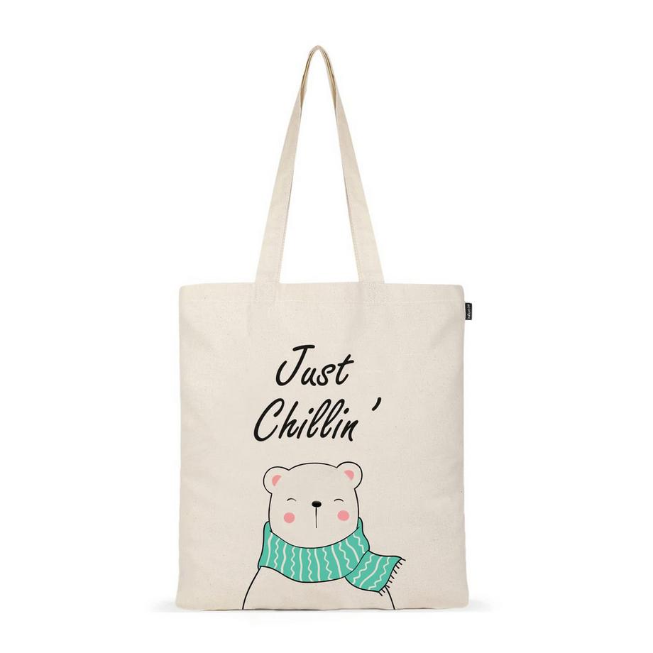 Only-bags.store Aesthetic Canvas Tote Bag Just Chillin' Bear  
