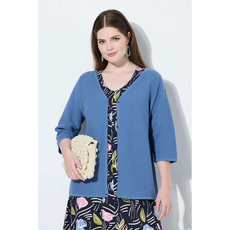 Ulla Popken Strickjacke V-Ausschnitt 3/4-Arm Biobaumwolle  