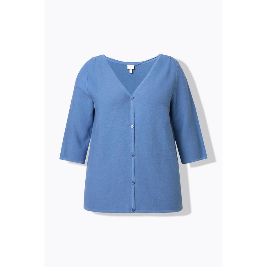 Ulla Popken Strickjacke V-Ausschnitt 3/4-Arm Biobaumwolle  