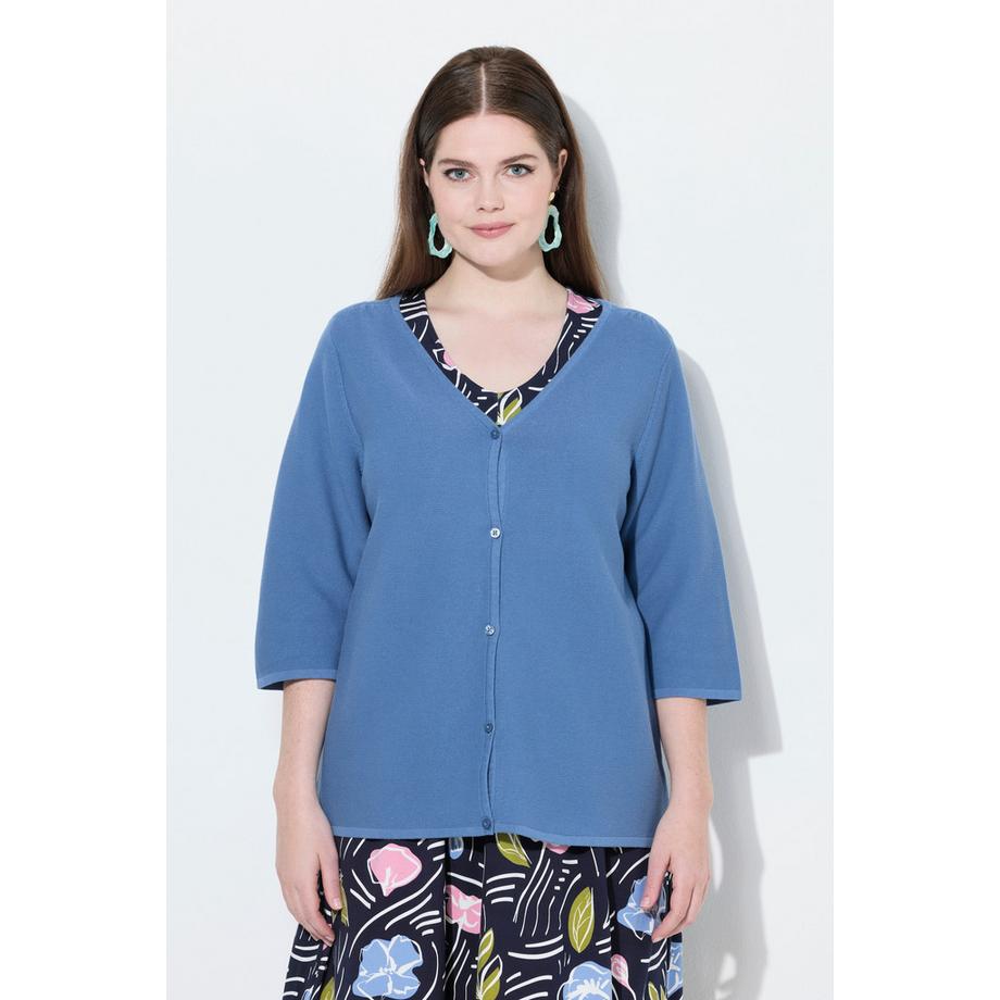 Ulla Popken Strickjacke V-Ausschnitt 3/4-Arm Biobaumwolle  