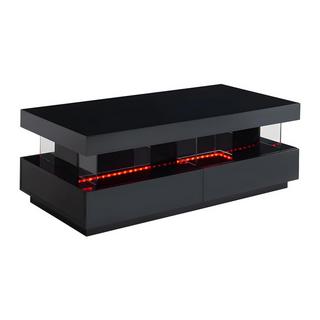 Vente-unique Table basse 2 tiroirs et 2 niches avec LEDs - MDF et verre trempé - Noir laqué - FABIO II  