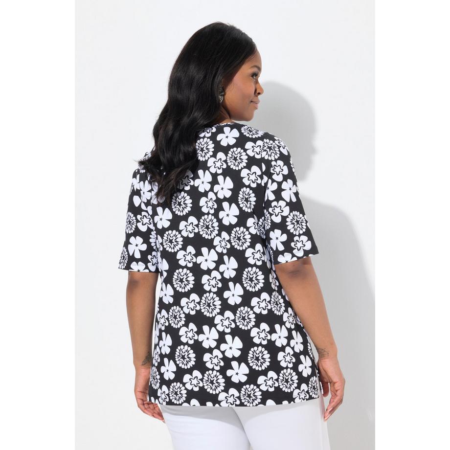 Ulla Popken T-shirt Fiori Linea ad A Mezza Manica  