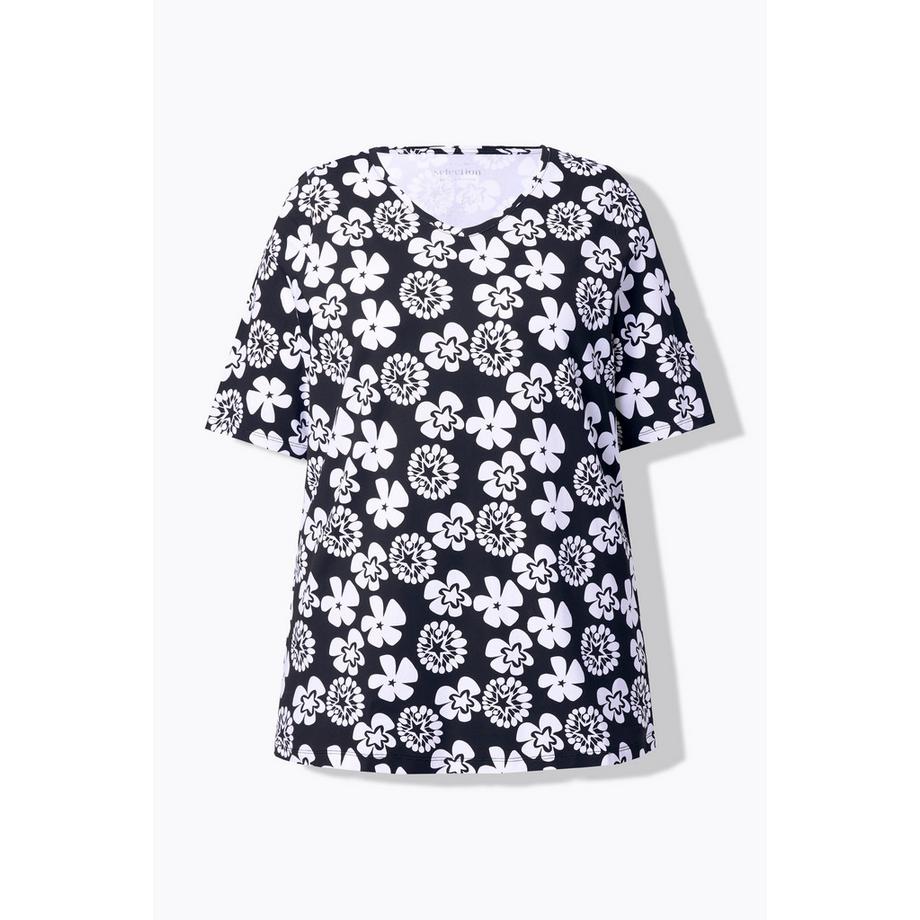 Ulla Popken T-shirt Fiori Linea ad A Mezza Manica  
